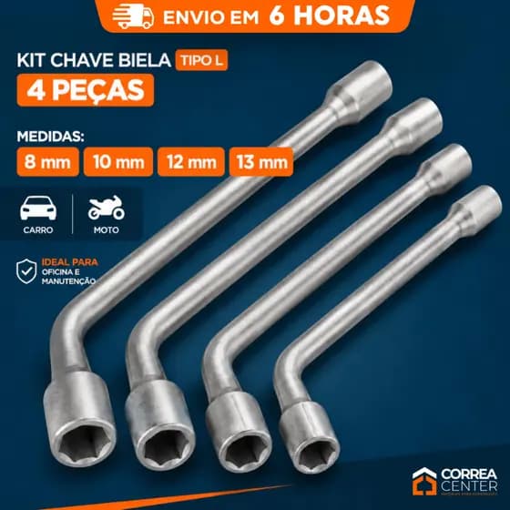 Kit 4 Chave Biela L Sextavada 8mm 10mm 12mm 13mm Jogo Ferramenta Carro Moto Bike Mecanica Manutencao