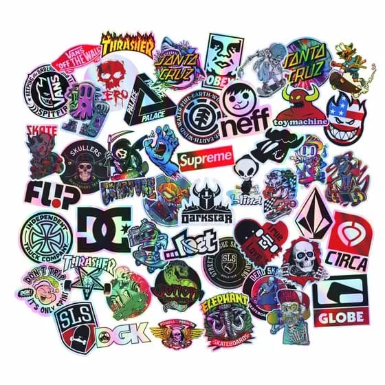 Kit 49 Adesivos Skate Marcas Skateboards Bike Sk8 Adesivo Holográfico