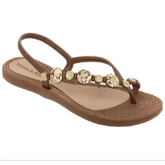Sandália Rasteirinha Terra & Água Feminina Palmilha EVA Confortável Dourada Chinelo Original 260113