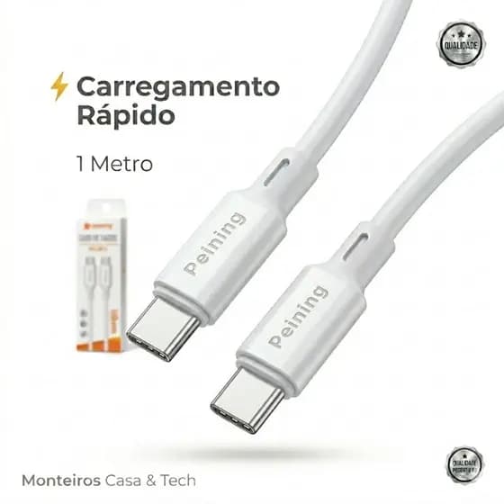 Cabo USB-C para USB-C 1m 60W Peining Carga Rápida PD iPhone 15 16 Samsung S24