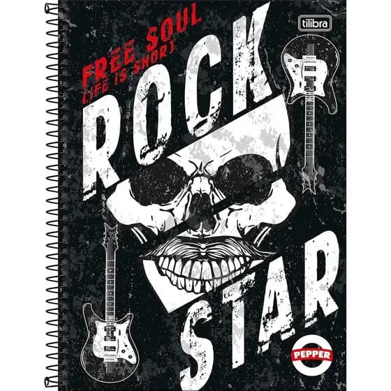 Caderno Universitário 1 Matéria Pepper Masculino 80 Folhas Tilibra – Capa Dura Rock, Astronauta, Game, Tenis