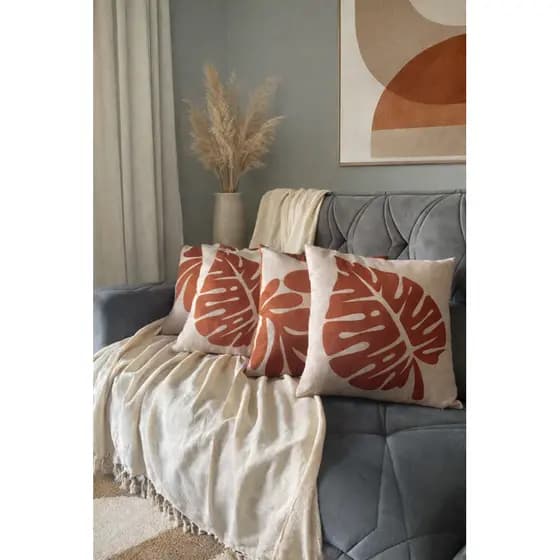 Capas de Almofada Linho Terracota Luxo | kit 2 ou 4 capas | Costela de Adão | 43x43 | Estampa em Alta Definição
