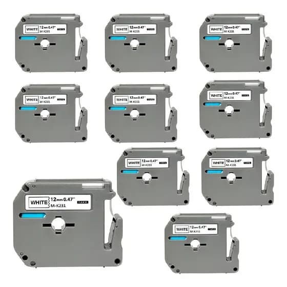 10 Fita Compatível Etiquetador Brother Mk231 12mm Pt80-70-90 Cor Branco