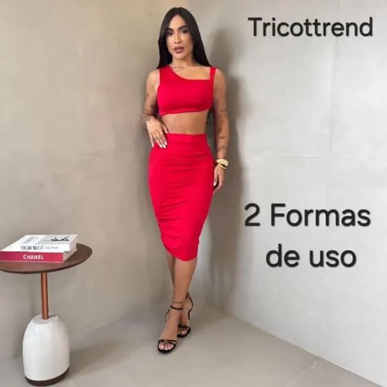 Conjunto de Saia MIdi Drapeado e Cropped 2 Formas de uso com Bojo Suplex Moda Gringa Balada Festa