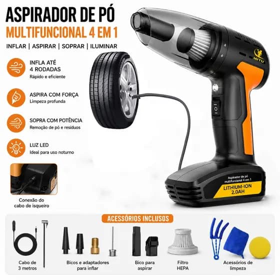 Kit 4 Em 1 Bomba De Ar Para Pneus PortáTil Compressor De Ar Multifuncional Com Fio Para Carros