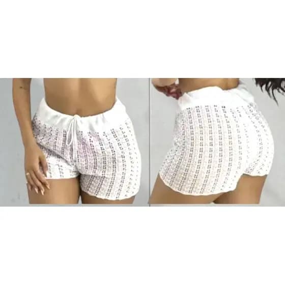 Short de Praia plussize Renda Saída Canga Tricô, Curto, Feminino Verão, Piscina,,Tam 44 a 46