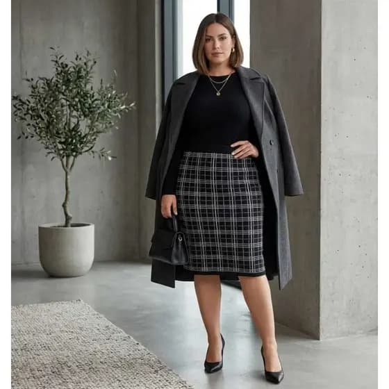 Saia Midi Tricô Feminina inverno frio Elegante Cintura Alta Plus Size g / gg