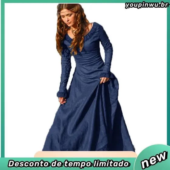 Vestido Medieval Elegante Feminino Com Mangas Compridas Para Eventos Góticos Halloween Cosplay