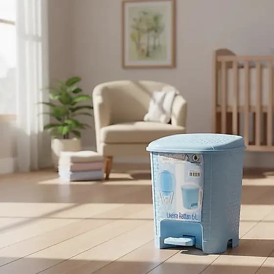 Lixeira Colorida Quarto Criança Cesto 6 Litros Rattan Tampa E Pedal Banheiro Escritório Banheiro