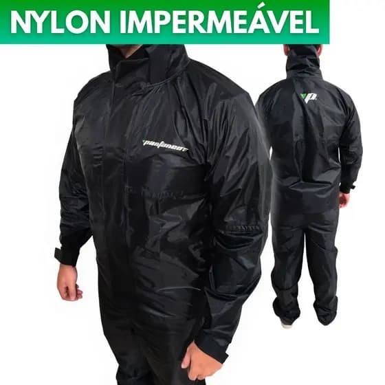 Capa Chuva Nylon Econômico Pantaneiro Preto com Gola