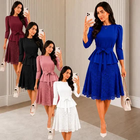 VESTIDO FEMENINO SOCIAL MIDI RODADO MANGA3/4 CREPE DE MALHA RENDA MODA EVANGELICA CASUAL FESTA PLUS