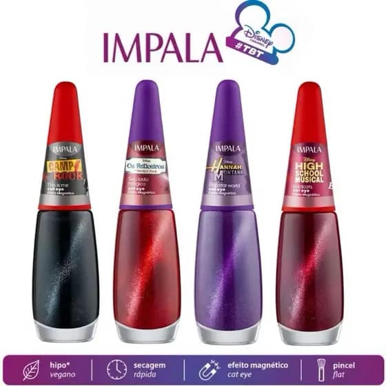 Kit com 4 Esmaltes Impala Efeito Magnético Nova Coleção Disney Channel Tbt Cat Eye