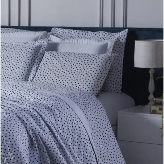 Capa Edredom Duvet Casal + Fronhas Estampada Poa 3 Pcs 400 Fios com Ziper Confort