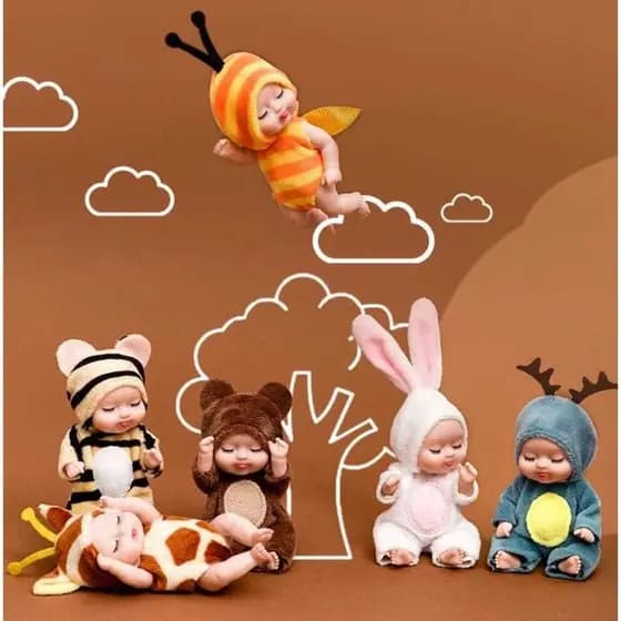 mini boneca reborn com roupinha de animal crianças