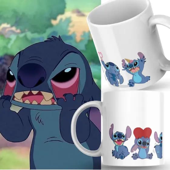 Caneca Xicara Porcelana 325ml Stitch Disney Com Nome Personalizada Presente Decoração Casa