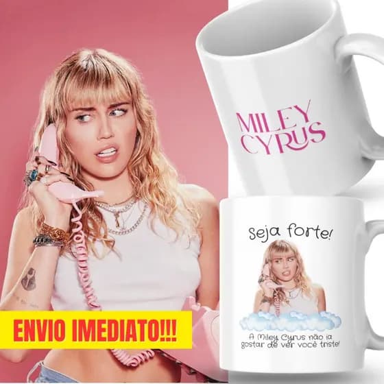 Caneca Xicara Porcelana 325ml Seja Forte Miley Cyrus Personalizada Presente Decoração Casa