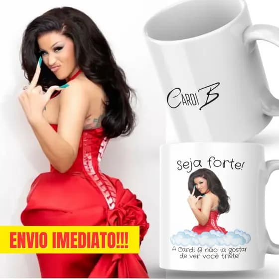 Caneca Xicara Porcelana 325ml Seja Forte Cardi B Fã Fãs Personalizada Presente Decoração Casa
