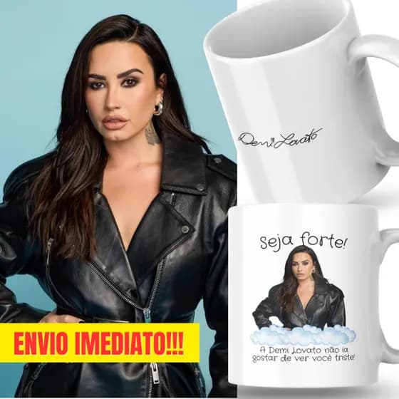 Caneca Xicara Porcelana 325ml Seja Forte Demi Lovato Fã Personalizada Presente Decoração Casa
