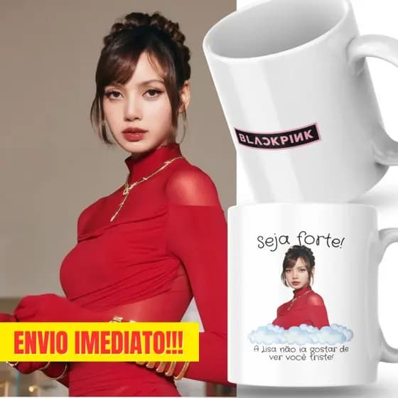 Caneca Xicara Porcelana 325ml Seja Forte Black Pink Lisa Kpop Personalizada Presente Decoração Casa
