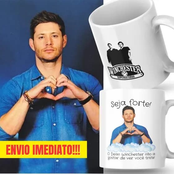 Caneca Xicara Porcelana 325ml Seja Forte Dean Winchester Personalizada Presente Decoração Casa