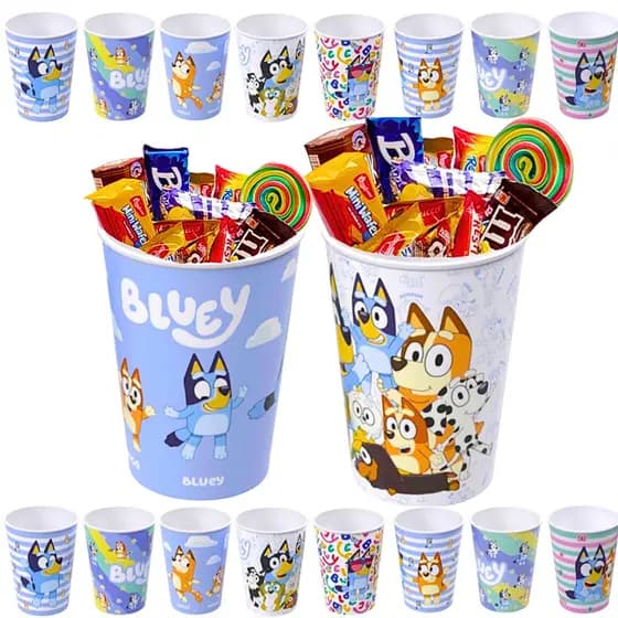 Kit Copos Bluey 320ml Lembrancinha Festa Infantil Sacola Surpresa Aniversário Colecionável