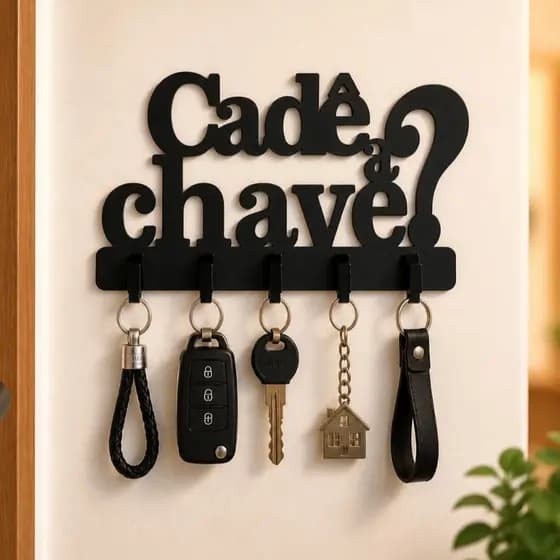 Porta Chave em MDF Com Frase Decorativa ''Cadê a Chave?" Alta Casa Decoração - Promoção !