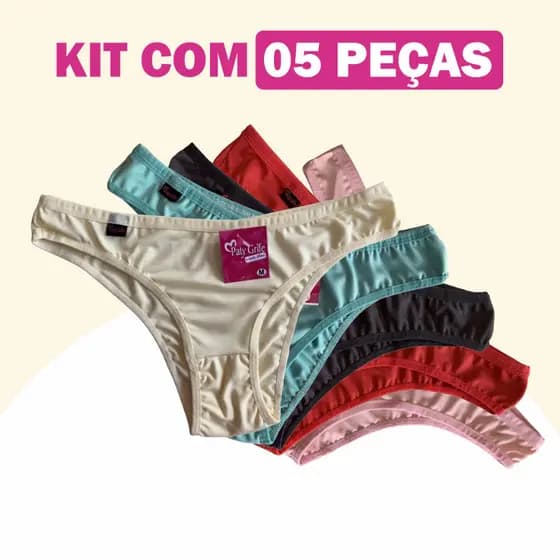 Kit 5 Calcinhas Microfibra - Cintura Baixa Paty Grife Confortável Atacado Revenda