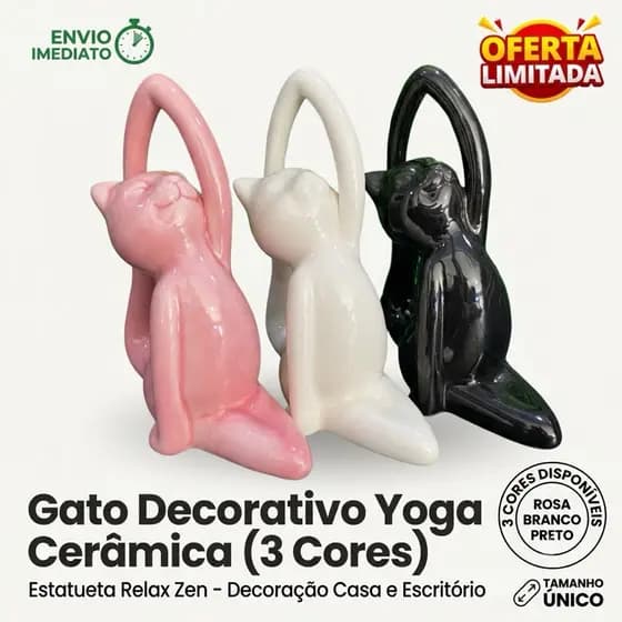 Escultura Gato em Cerâmica Decorativa Enfeite para Sala Quarto Escritório Rack Mesa