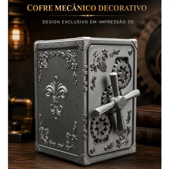 Cofre Moedas Decorativo Vintage Impresso em 3D Porta Moedas Estilo Cofre Antigo Retrô