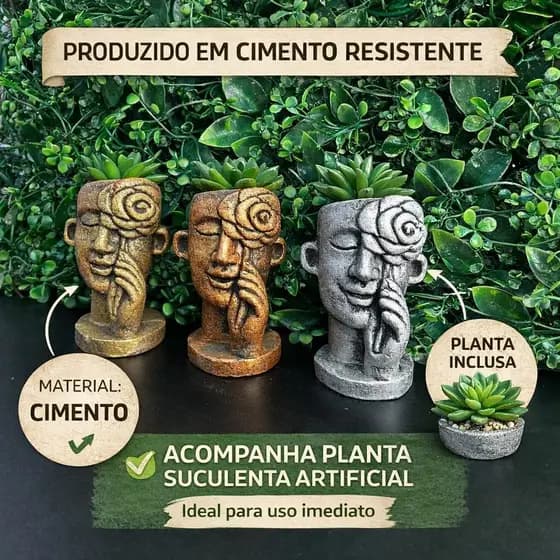 Vaso Planta Suculenta Rosto Decorativo com Suculenta Artificial casa sala escritório