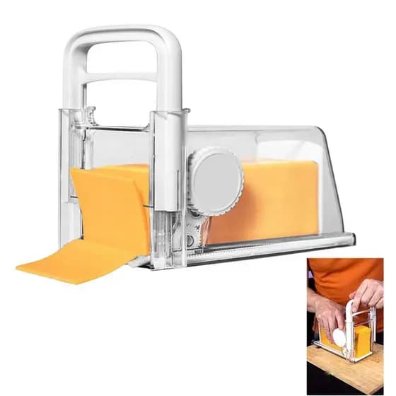 Cortador Fatiador Queijo Presunto Ralador Manual 4 em 1 Lamina inox Pote Hermetico Armazenamento Geladeira Cozinha