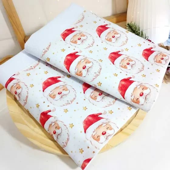 Pano de prato Papai noel fundo Branco e gorro vermelho - 100% algodão