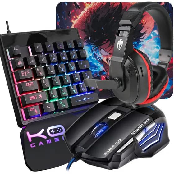 Kit GAmer Completo Teclado de Uma Mão Mouse Led 3200Dpi Mouse Pad Speed + Headset Gamer e Microfone