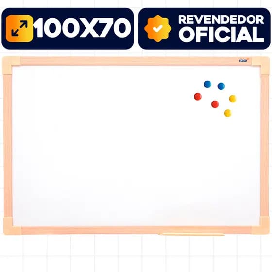 Lousa Branca Quadro Branco Magnético 100x70cm Moldura Madeira Anotações Aula Apresentação Aviso