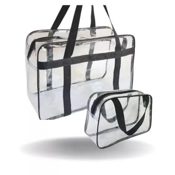 kit Bolsa Transparente e Necessárie Grande Pvc Praia e Piscina