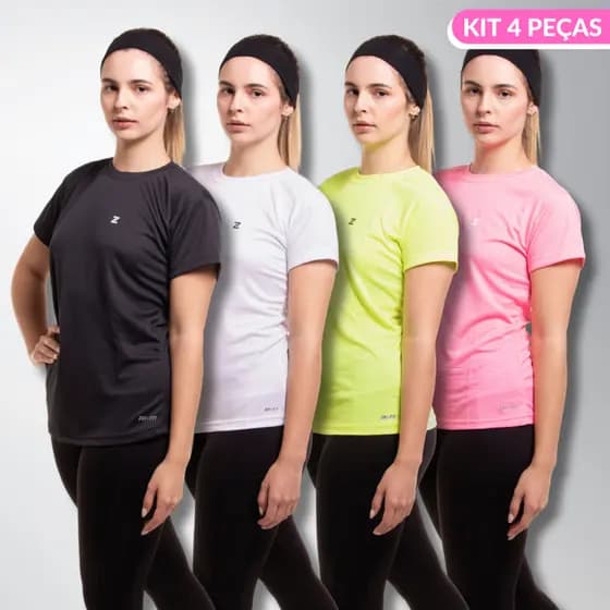 KIT 4 Camisetas Dryfit Femininas Diversas Cores Ideal Para Treino Academia Esportes