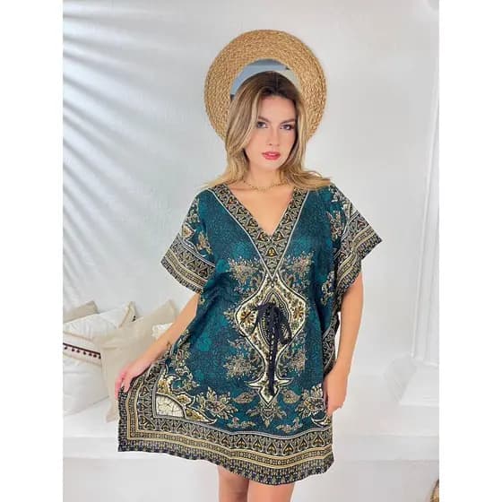 Kaftan curta indiana/Vestido curto indiano/Saída de praia