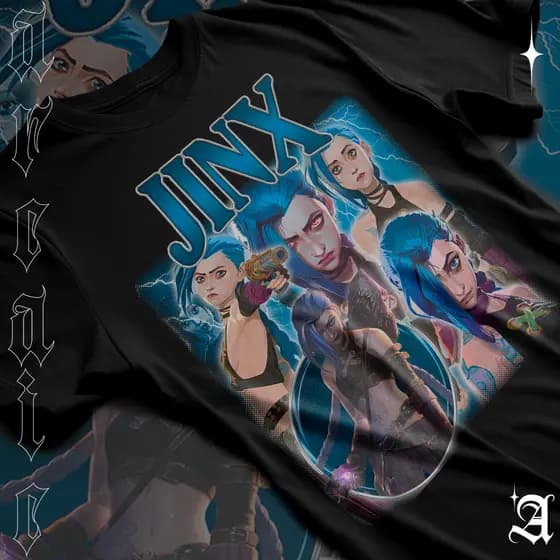 Camiseta Basica Algodao Arcane Série Azaração Jinx Powder Girl Blue Tee Unissex 01