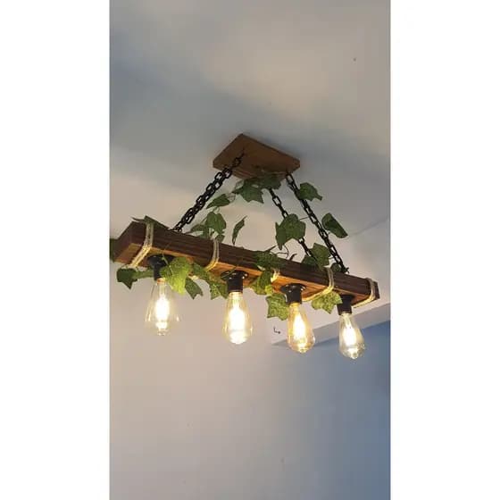 Lustre Rústico Madeira e Corda de Sisal 70cm - Pendente Gourmet.