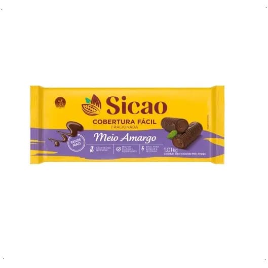Chocolate Barra Cobertura Meio Amargo 1KG Sicao Fácil