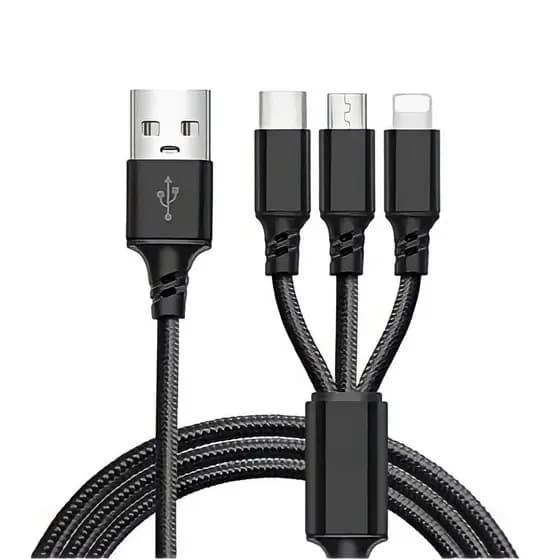 Cabo Carregador Usb Turbo 3 Em 1 Micro Usb Tipo C E iPhone Turbo Rápido Universal