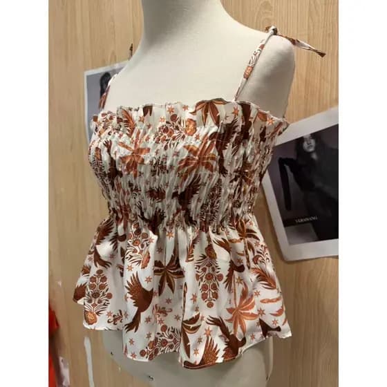 Top Verão Alcinha com Frunce e Estampa Tropical