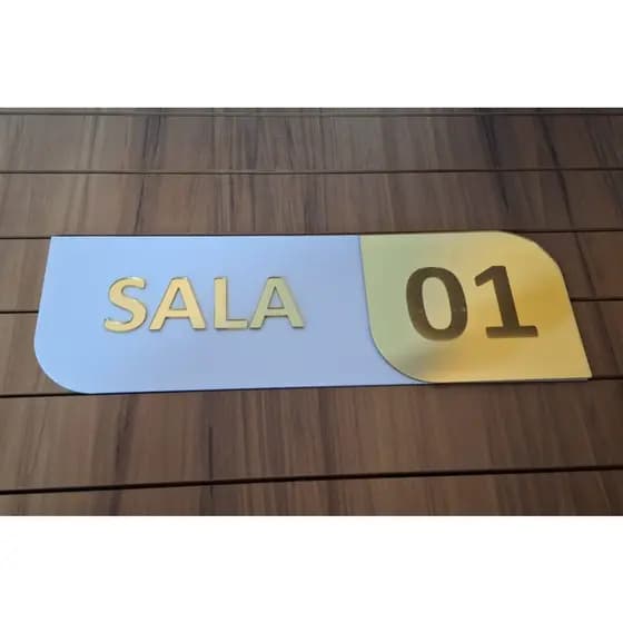 Placa de identificação de porta de sala 1, 2, 3, em acrilico 30x10cm em acrilico