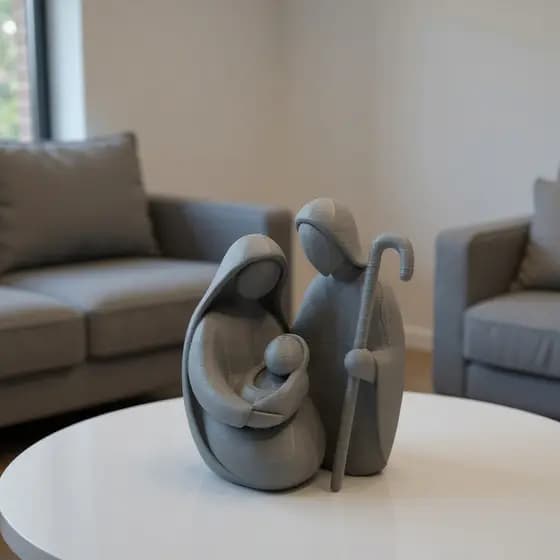 Escultura Sagrada Família minimalista em PLA, com design moderno e traços fluidos