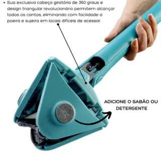 Esfregão Mop 360° Giratório Triangular Multiuso