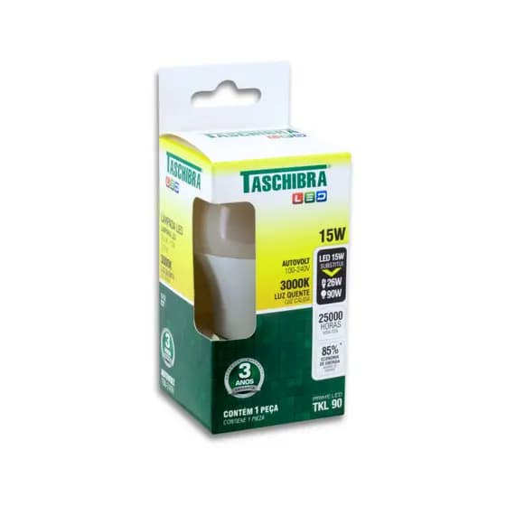 Lâmpada Led 15W Econômica TKL90 6500K 4000K 3000K Taschibra Bivolt E27