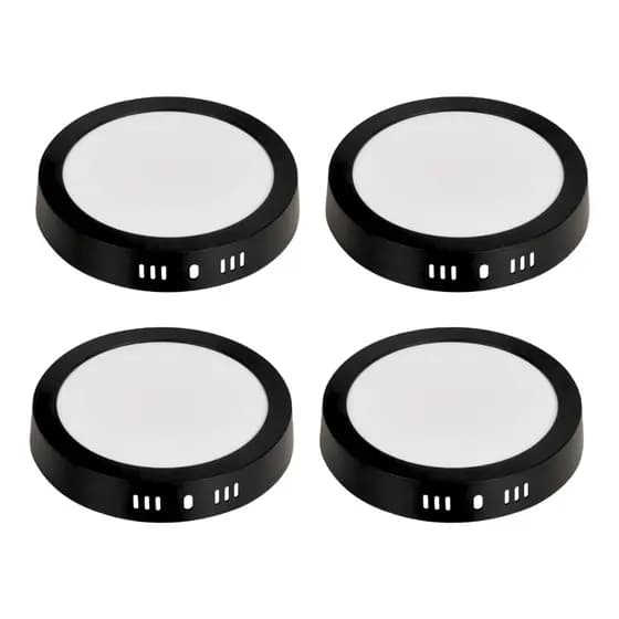 Kit 4 Painel LED 12W Plafon Sobrepor Redondo 16x16 Bivolt Preto 110/220v Teto