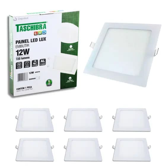 Kit 8 Painel Plafon Led 12w Luminária Teto 17x17 Embutir Bivolt Quadrado 3000K 4000K 6500K