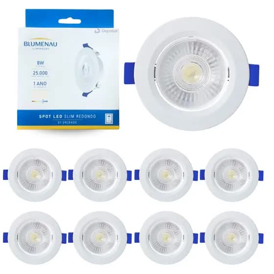Kit 10 Spot De Led Luminária De Teto Luz Embutir Redondo 8W Direcionável Bivolt Blumenau