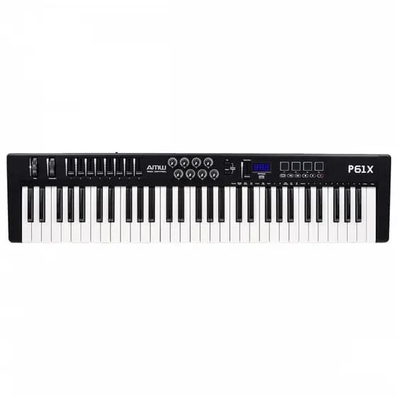 AMW P61X Teclado Black Controlador Midi USB com 61 Teclas PADs Faders e Knobs